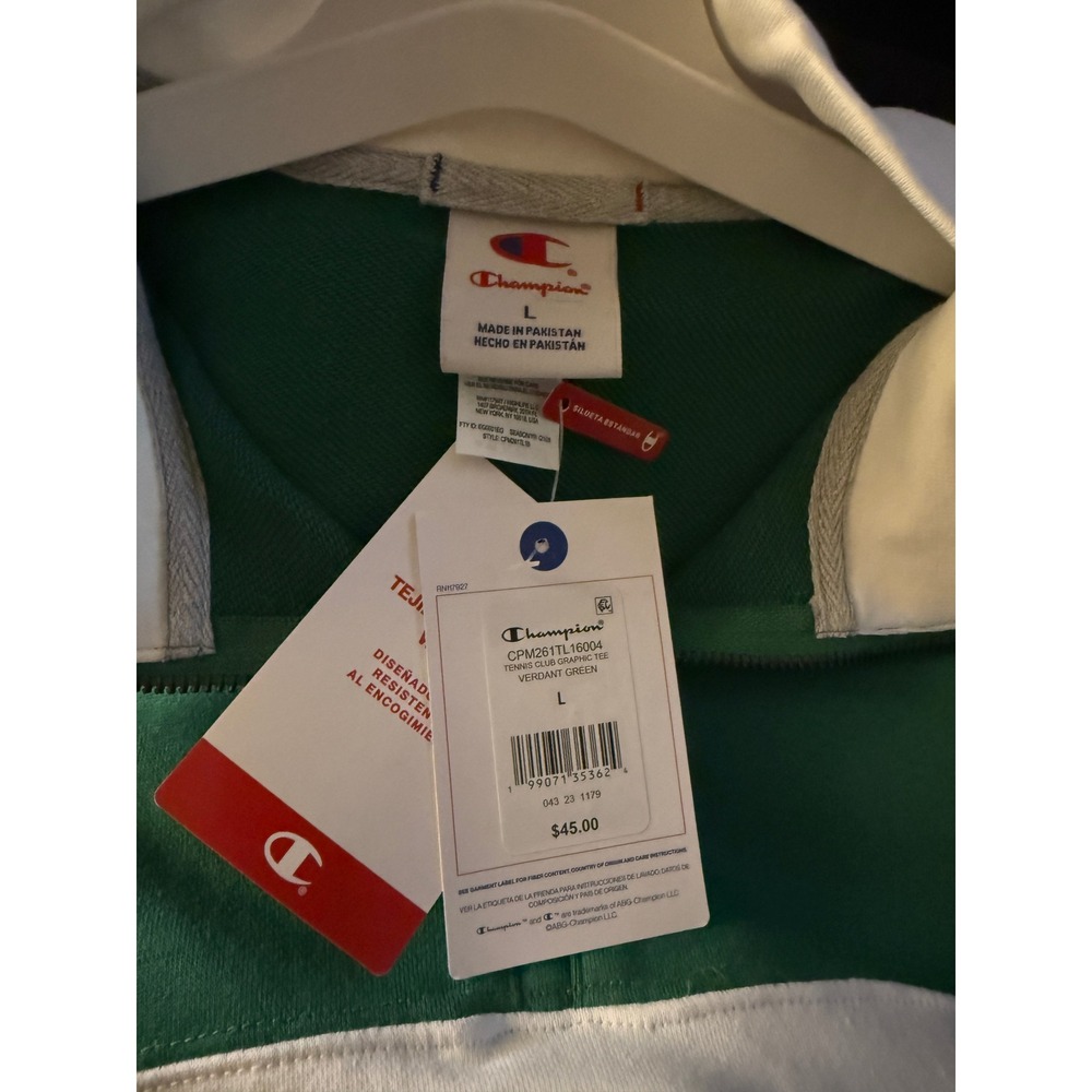 Champion Quarter Zip Pullover Mens Large Green White NWT Tennis Club Graphic Tee - Picture 2 of 8